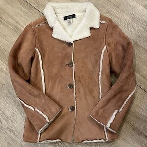 Roots Tan Suede Jacket Fleece Lined Size Small